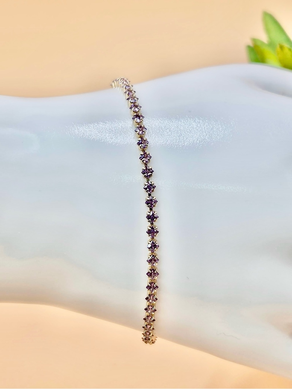 Gold Plated Delicate Purple Crystal Tennis Bracelet - Women's Jewelry